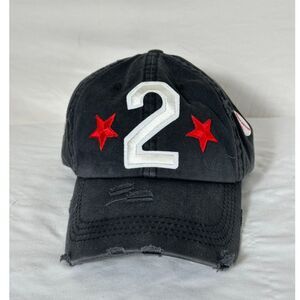 Distressed Women's #2 Baseball Hat with Ponytail Opening Adjustable Back